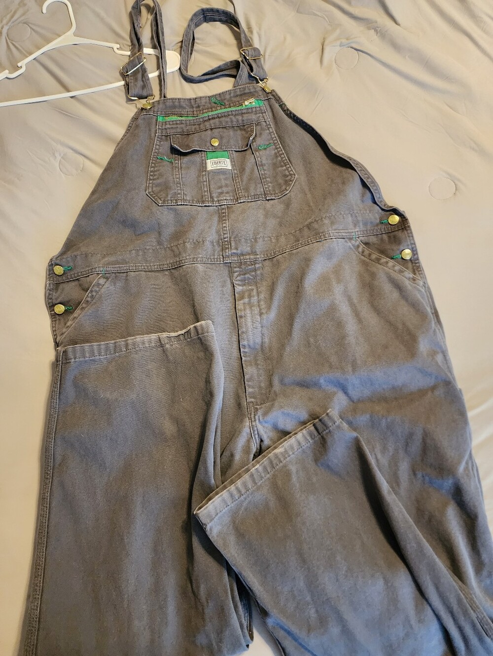 Liberty Men's Bib Overalls 43 X 30 Gray Duck Canvas Carpenter Painter